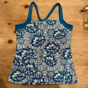 Soybu Yoga Comfy Knotted Criss Cross Back Turq/White Athletic W Tank Size L